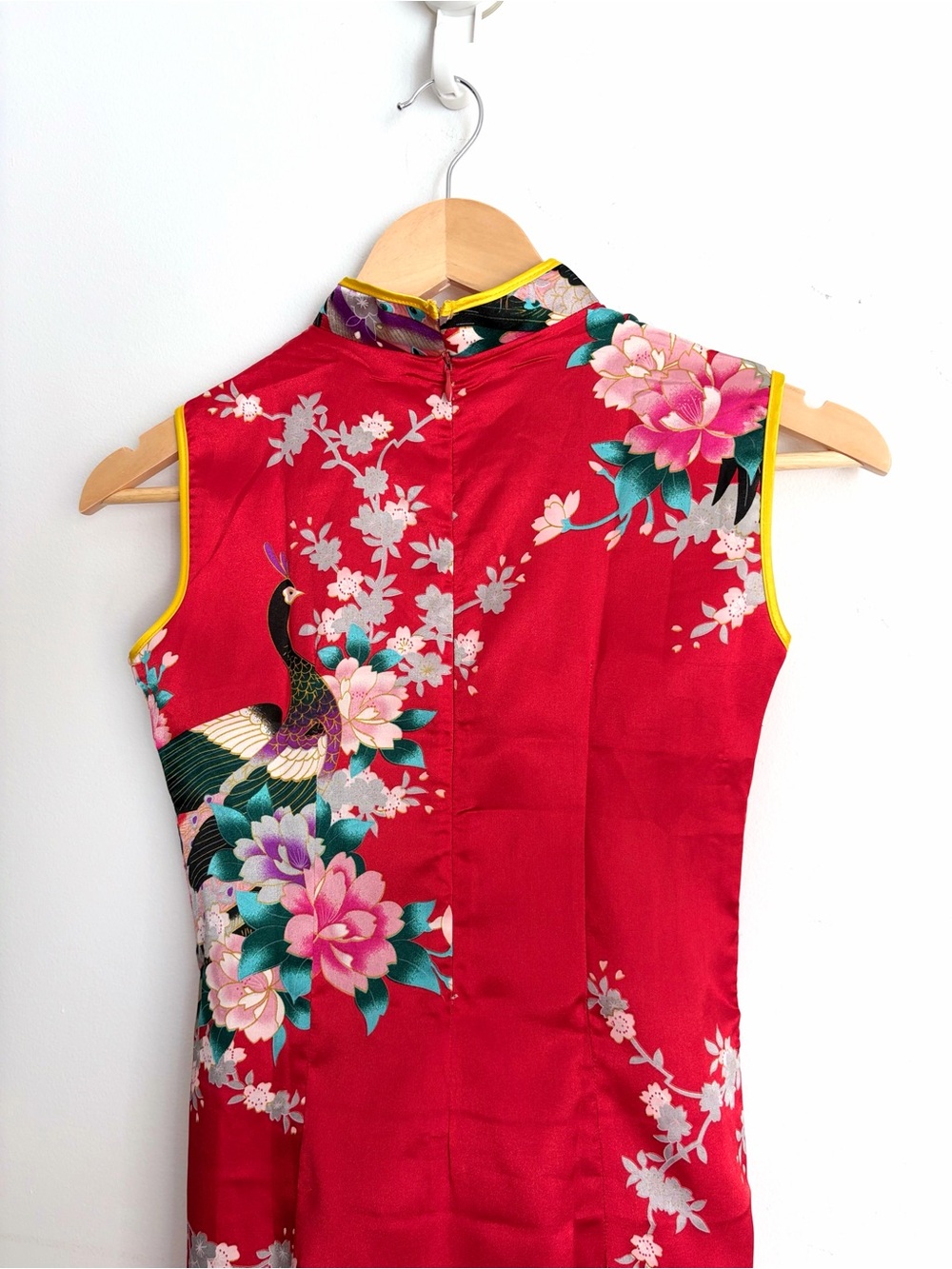 Vintage 100% Silk Mandarin Collar Floral Peacock Dress XS - Picture 4 of 5